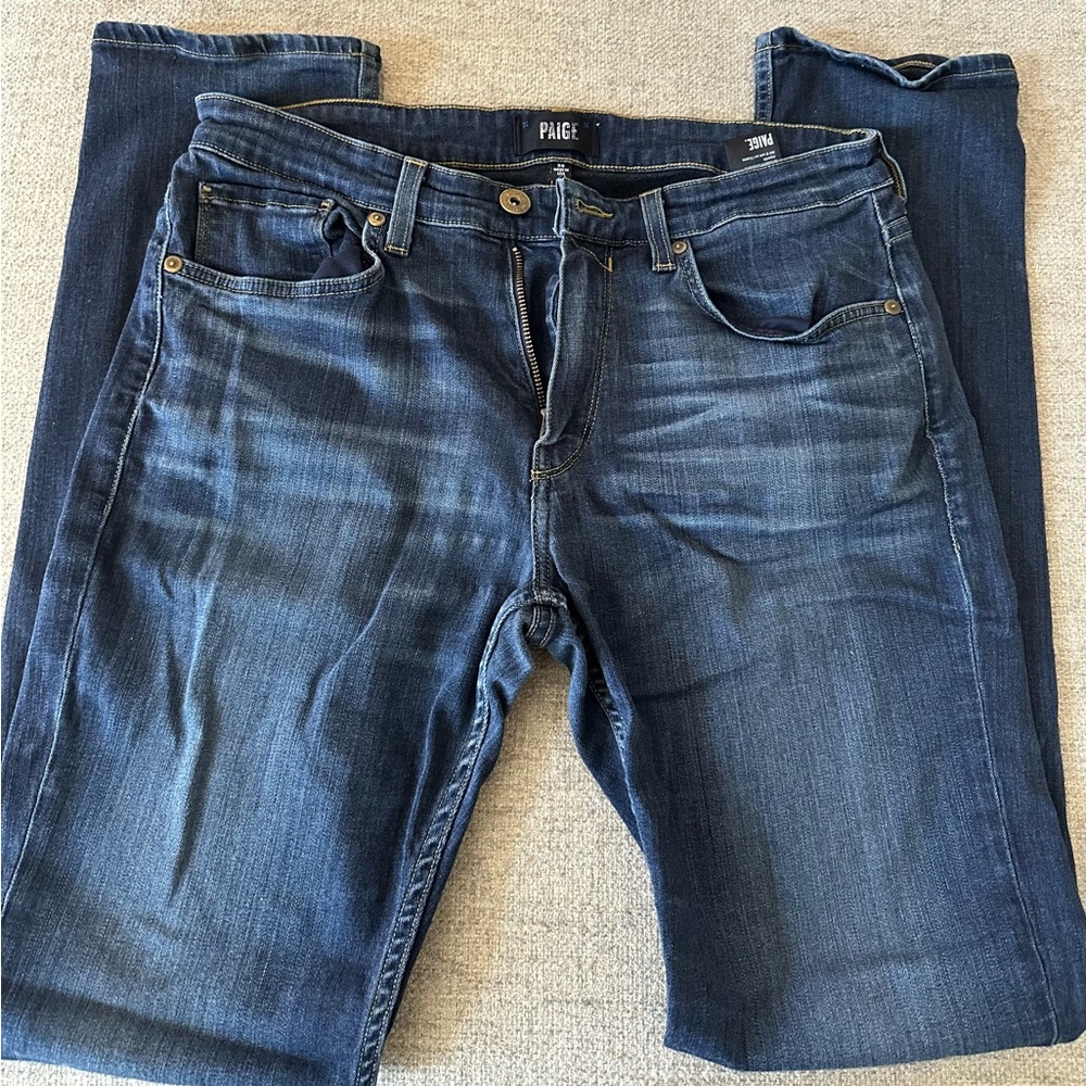 PAIGE Federal Blue Straight Slim Jeans with Classic Indigo Wash